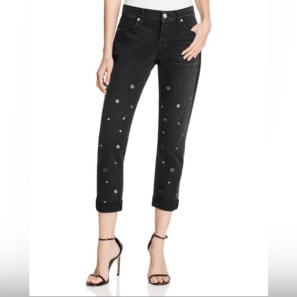 Hudson Riley Grommet Studded Slim Boyfriend Jeans - Picture 1 of 7